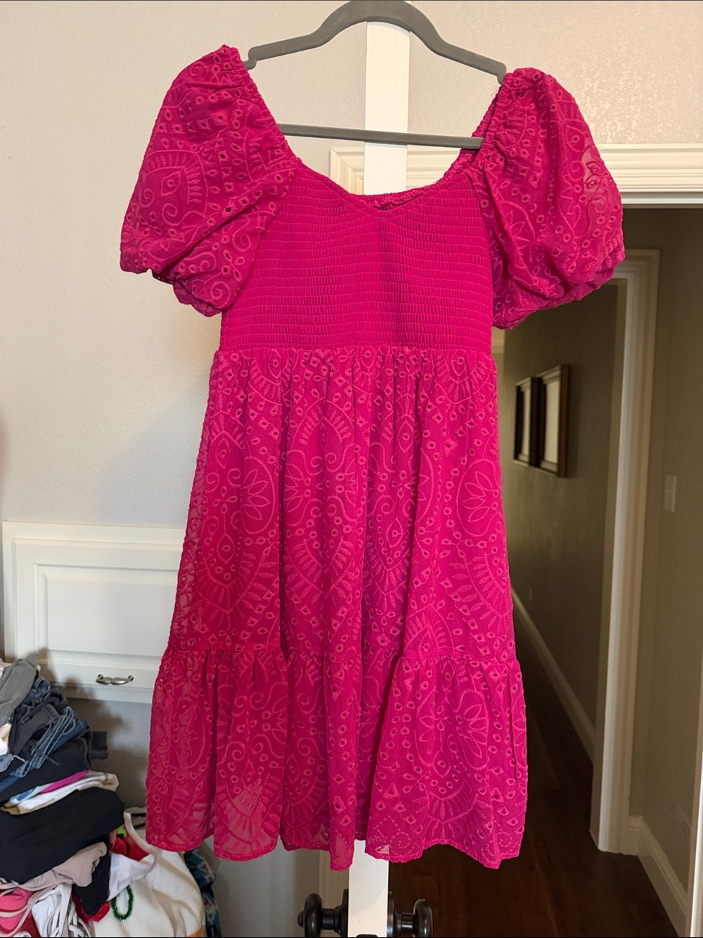 Pink Puff Sleeve Eyelet Mini Dress NWT Size S